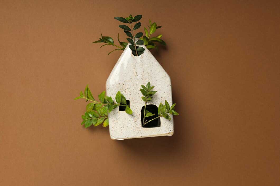 cerámica desde la que brotan plantas